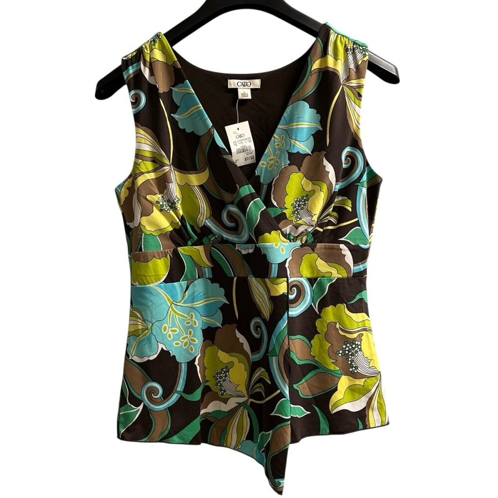 Y2K Cato Top Womens S Floral Babydoll Asymmetrical Tank 70s Festival Groovy
